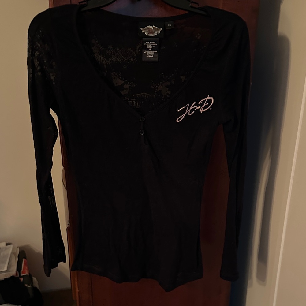 Vintage Harley-Davidson Black Lace Long Sleeve Top